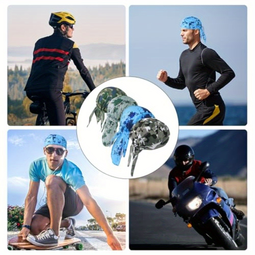 

4 Pieces Sweat Wicking Helmet Liner Cap, Breathable & Quick Drying, Fashion Pirate Hat, Motorcycle Cycling Running Sports Cap, Hip-hop Do Cap, Headscarf, For Men