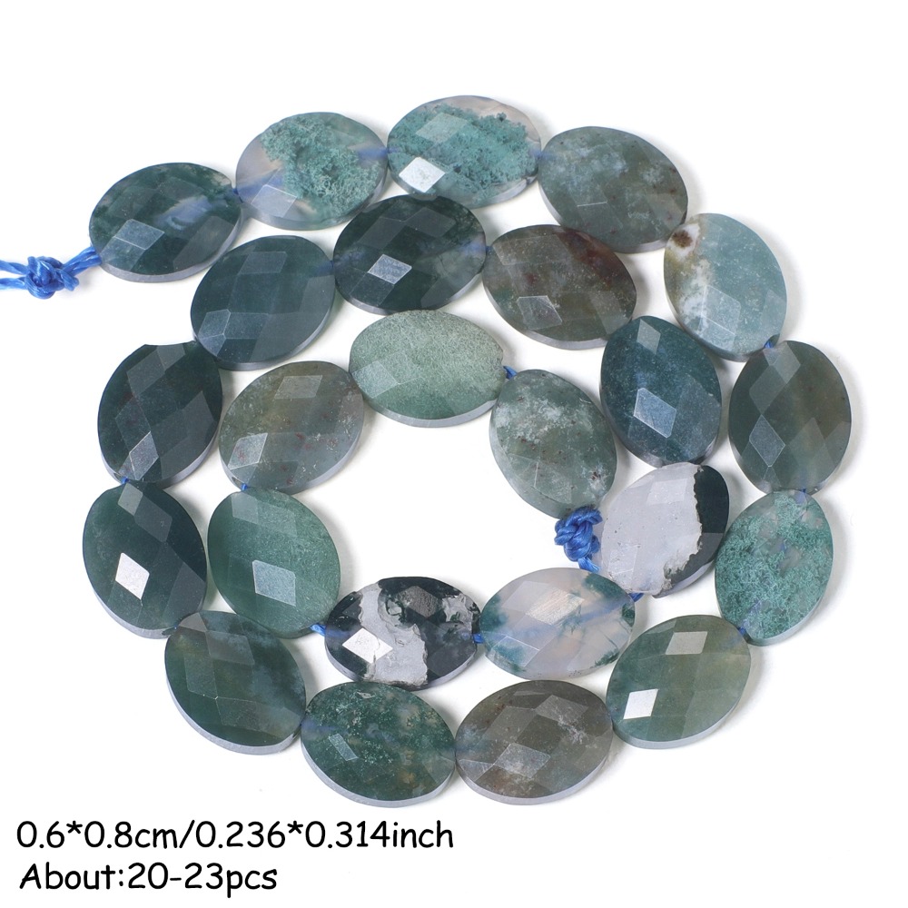 TEMU Perles d'espacement amples ovales facettées 6x8mm en agate mousse verte de naturelle AA pour la création de bijoux DIY magnifiques bracelets