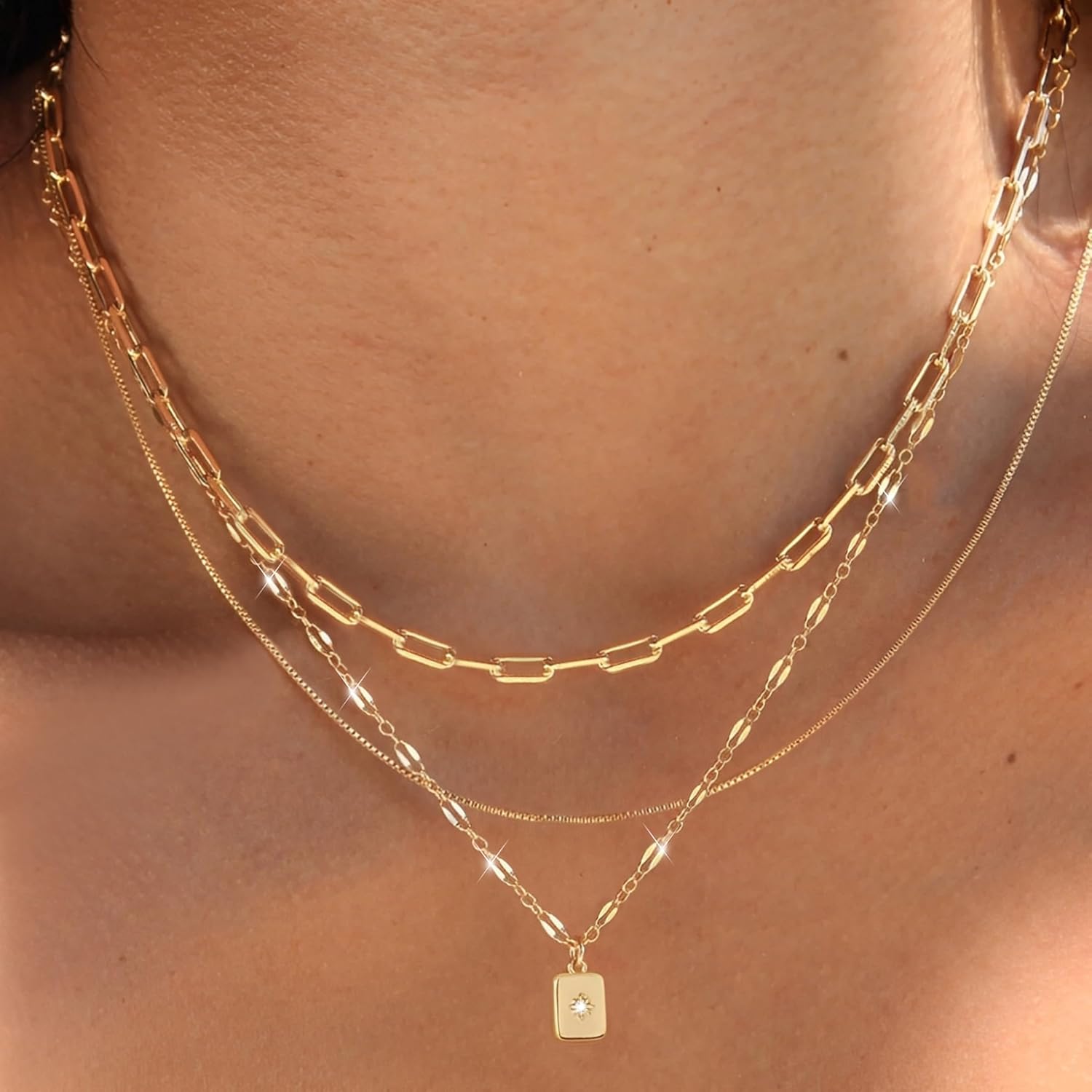 TEMU 3pcs Set Of Ladies Fashion Pendant Necklaces In Golden Color Retro And Trendy With High Quality And Square Pendant Necklaces Suitable For Daily