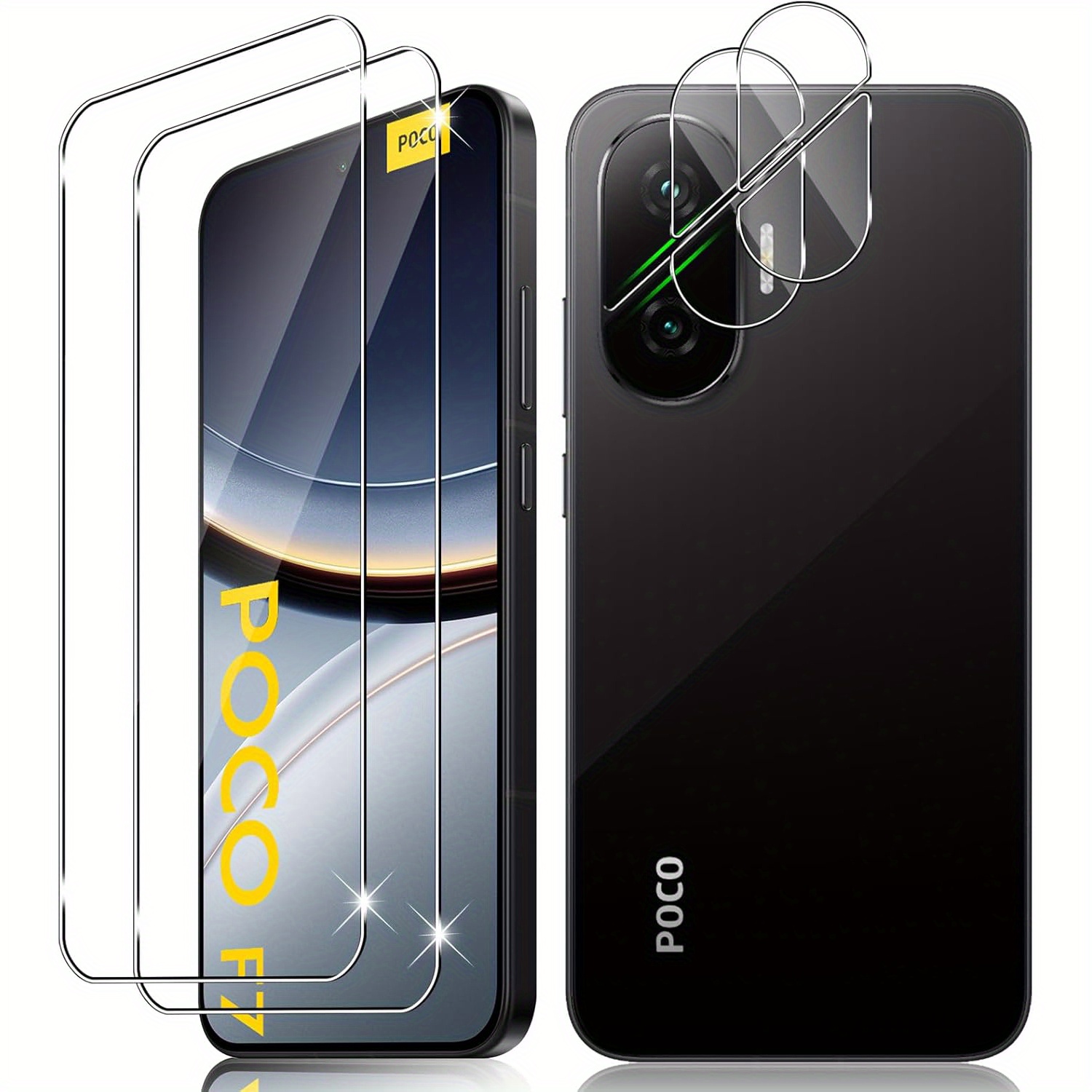 TEMU Paquete de 2+2 Película para Xiaomi Poco F7, 2 protectores de pantalla de vidrio templado y 2 películas para lente de cámara, película HD 9H sin