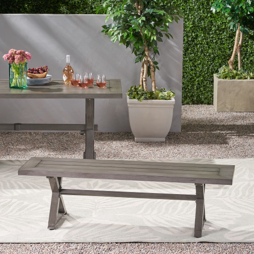 Modern Outdoor Aluminum Dining Bench with Dark Gray - Heavy-Duty All-Weather Patio Furniture, Sturdy Construction & Low-Maintenance Design for Garden, Balcony, Cafe - Durable Indoor/Outdoor Seating (No Wood Components)