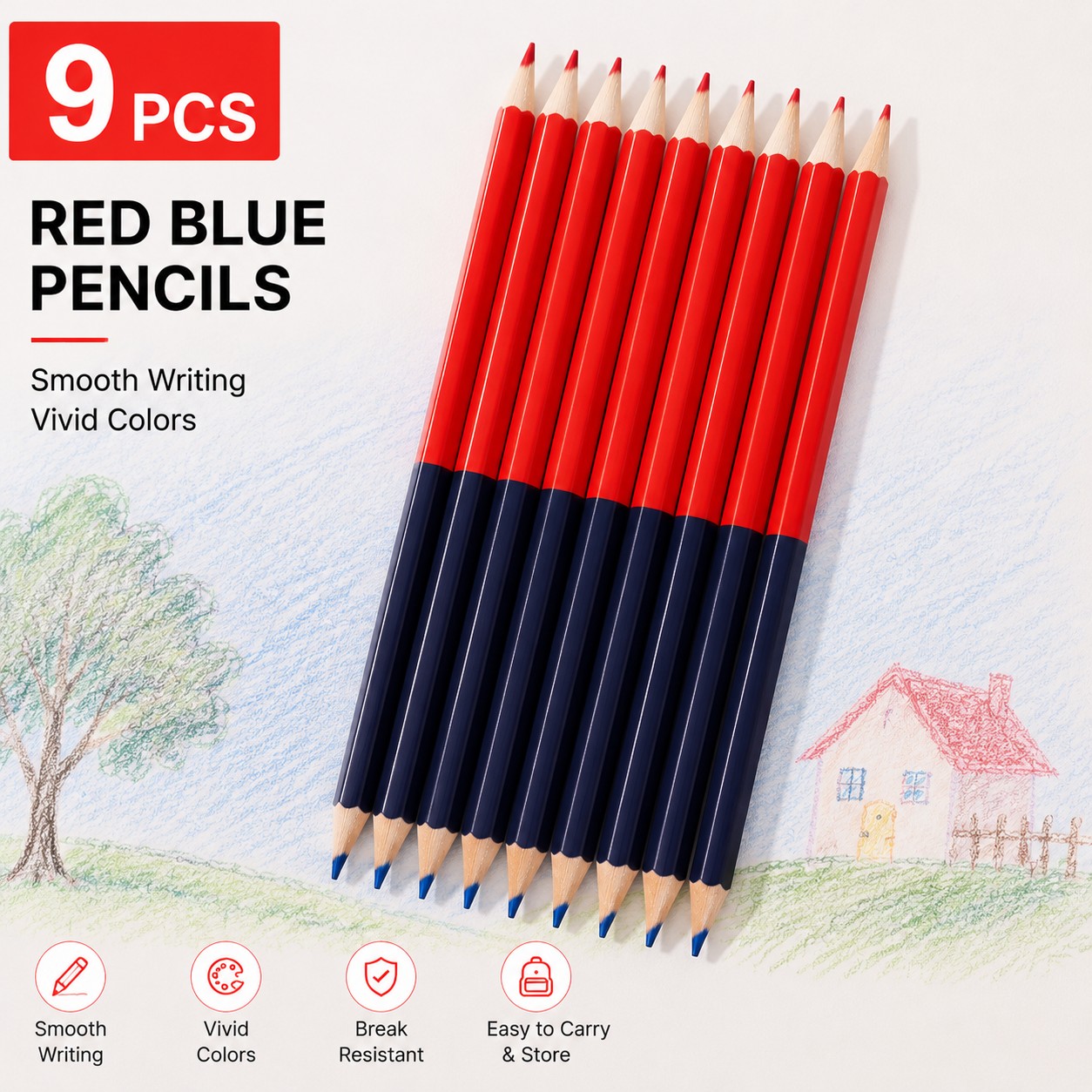 TEMU 9 piezas de lápices y azul, lápices de dibujo de para , colorear, marcar y escribir, artículos de papelería para y oficina, esenciales para