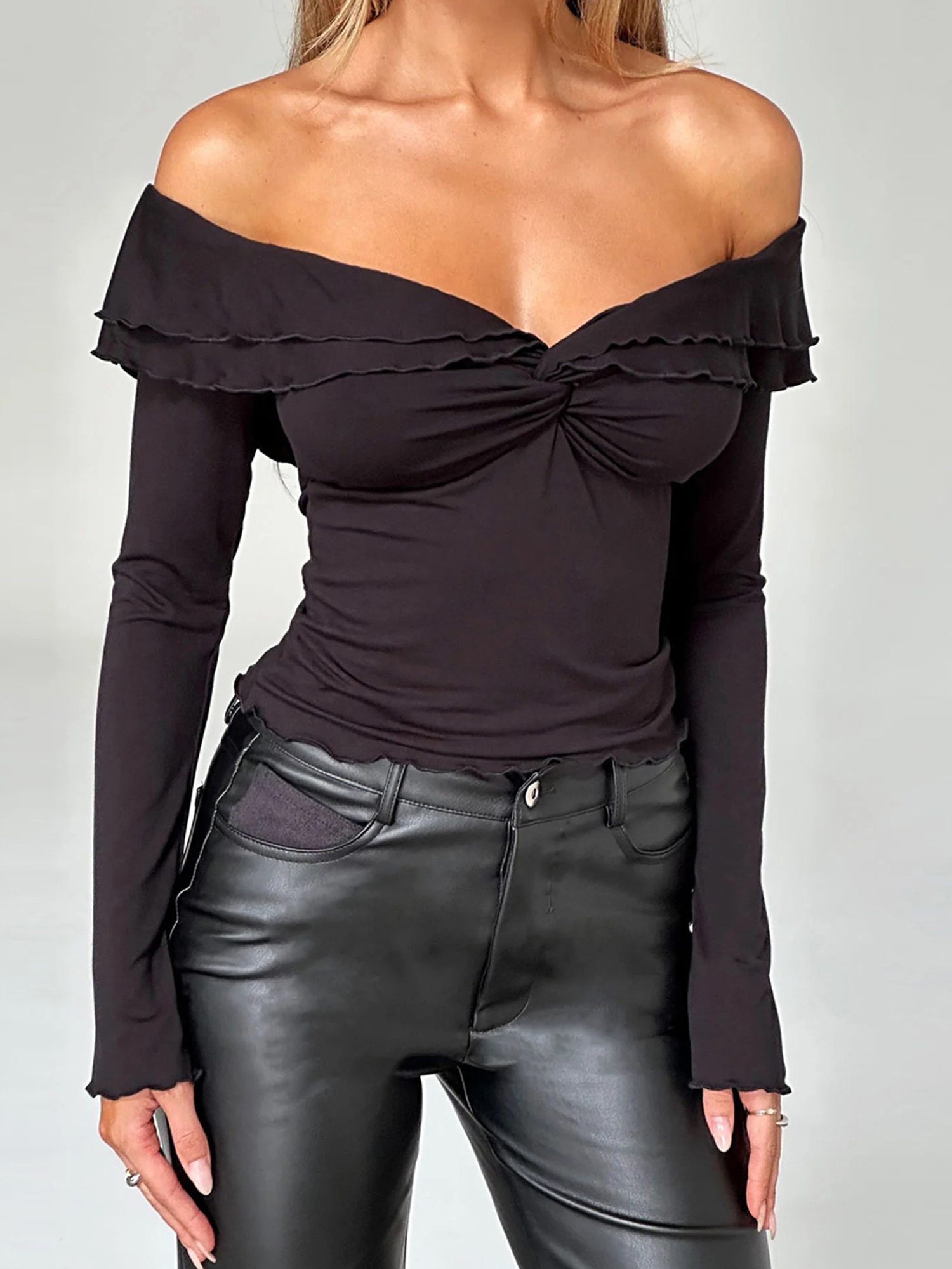 women's off-shoulder ruched twist front crop top