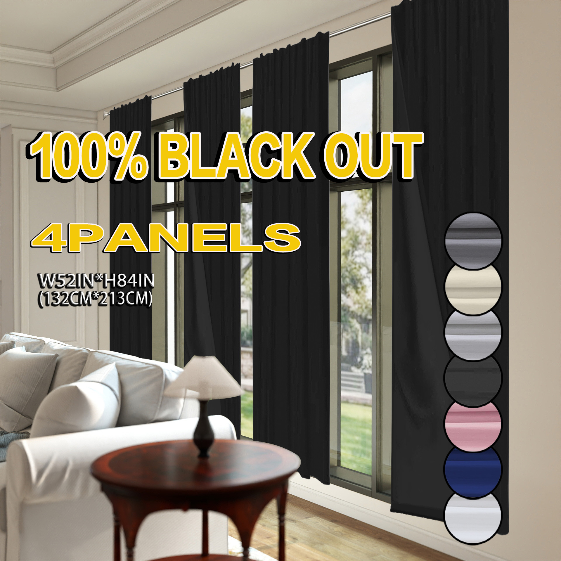 TEMU 4pcs, Polyester Material Coated Curtains, 100% Blackout Noise Insulation Thermal Curtains, Modern Easy Lightweight, Rod , Suitable For Bedroom,