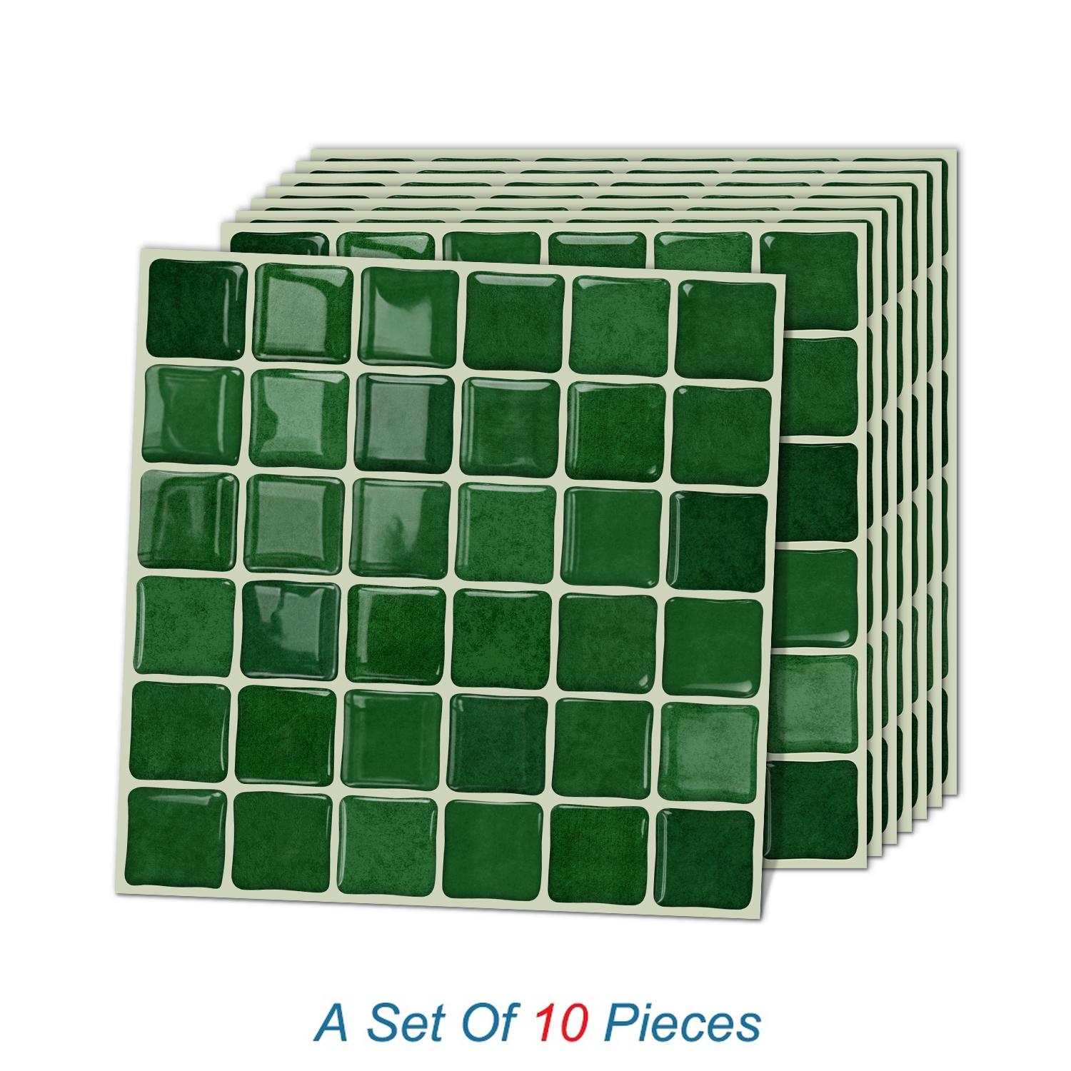TEMU 10 pezzi di adesivi murali 3D piastrelle, paraschizzi da cucina autoadesivi, piastrelle quadrate lucide a mosaico a , resistenti all'olio, senza