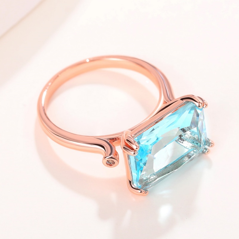 Elegant Rose Golden Ring Inlay Sea Blue Synthetic Zirconia