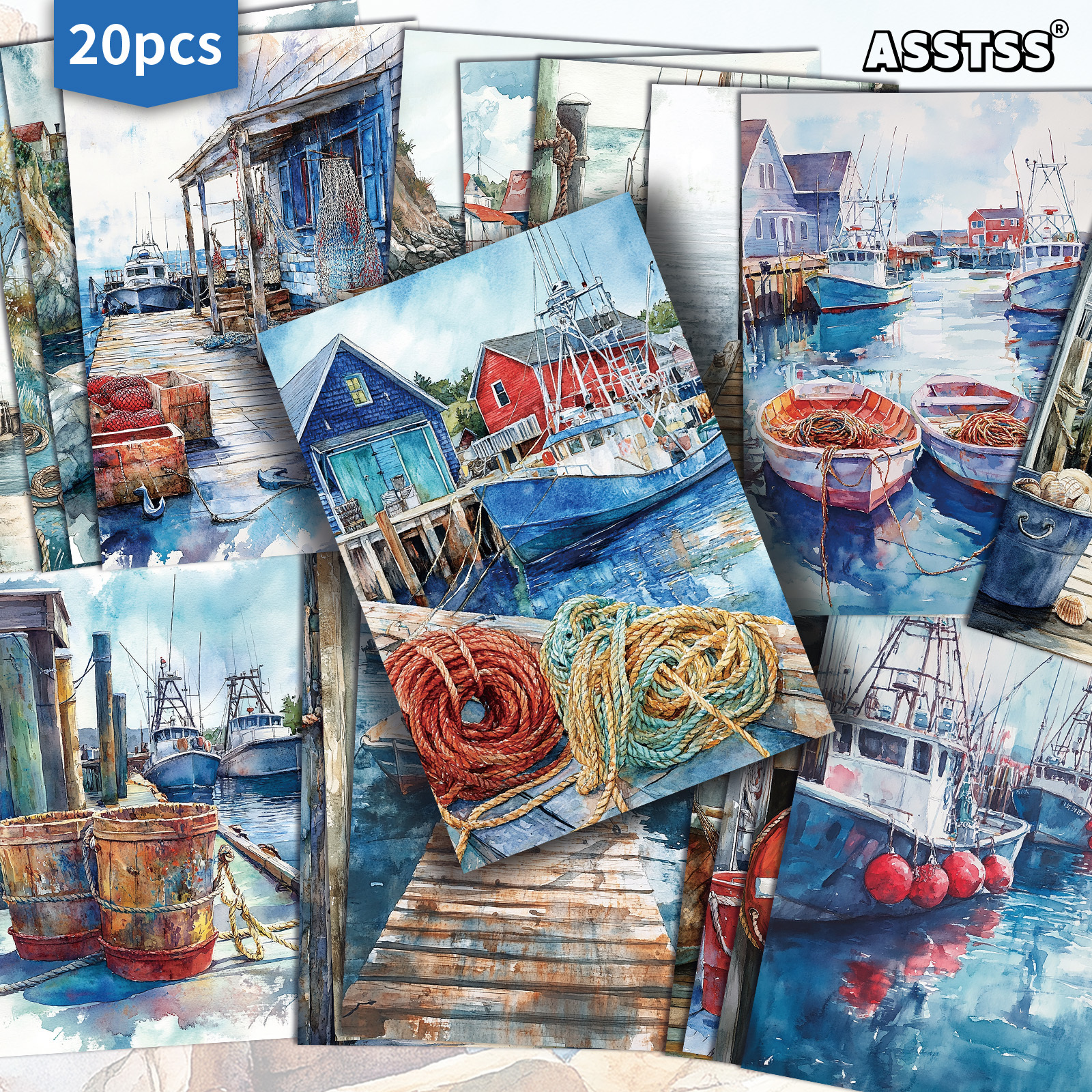 TEMU Set Of 20 Assorted Retro Summer Ocean Fishing Boat Postcards Measuring 4x6 Inches, Featuring Classic Pinup Illustrations. Ideal For Scrapbooking