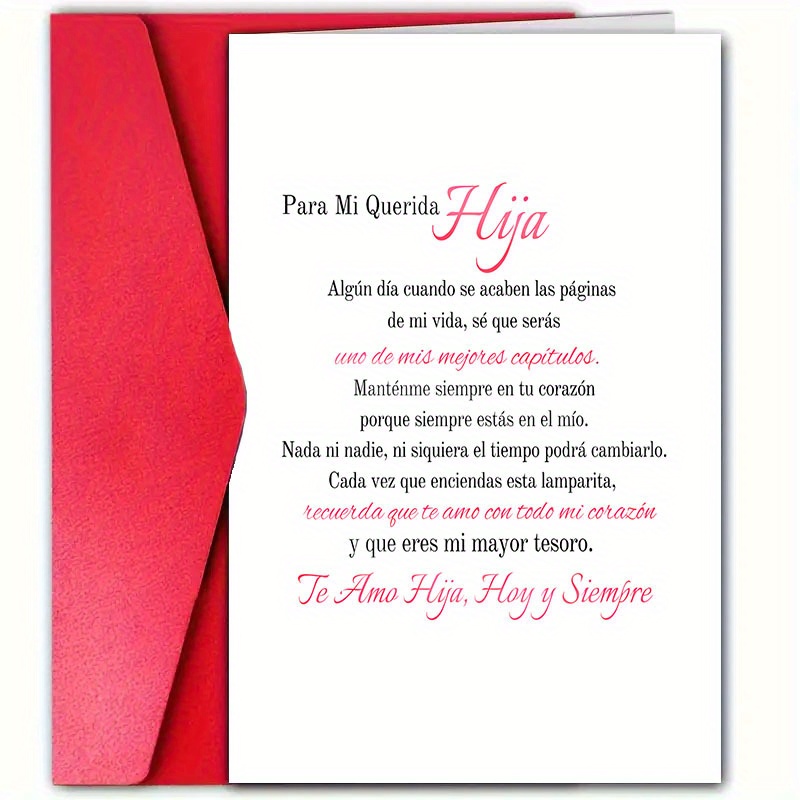 TEMU 1 Tarjeta de en español, 4.72" x 7.09", con sobre, calidad, bonita, , hoy y para , , adecuada , , hija, novia, de , cualquiera, todas las