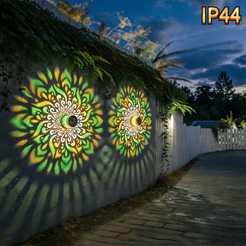 lot de 4 lampes mandala solaires, applique murale à projection pour clôture extérieure, lampe solaire led à led au design sur le thème du mandala, convient pour léclairage de jardin, terrasse et escalier, décoration de cour, arrière-cour et porte dentrée, noël