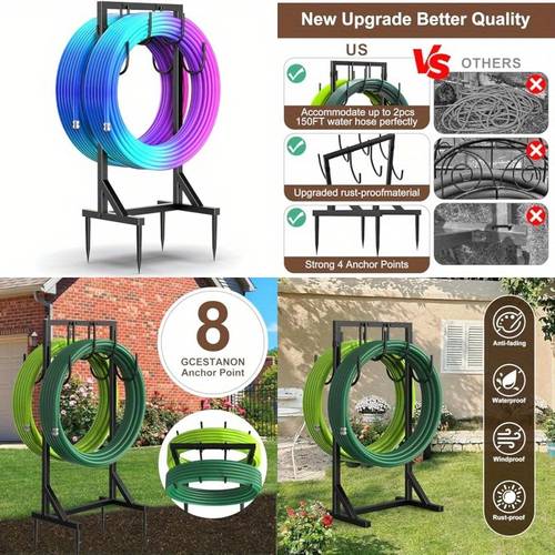 garden hose holder for outside freestanding hose stand with 8 hooks water hose holder with 4 spikes hose holders for outside
