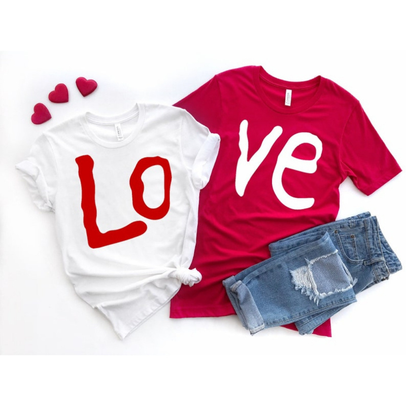 

1pc-love Shirt, Couples Shirts, Couples Outfits, Love Couple Shirt, Valentines Day Gift, Anniversary Gift, Tee, Matching Couples-180g 100% -sided Printed Crew Neck Short Sleeve T-shirt For Men