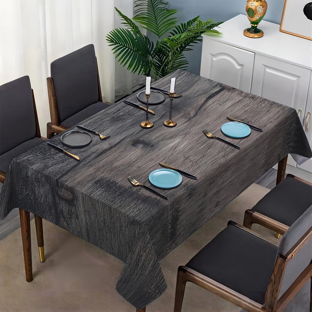TEMU 1pc Dark Gray Wood Grain Tablecloth Rectangular Dining Table Cover Suitable For Kitchen Restaurant Parties And Holidays Natural Decor Gift Table