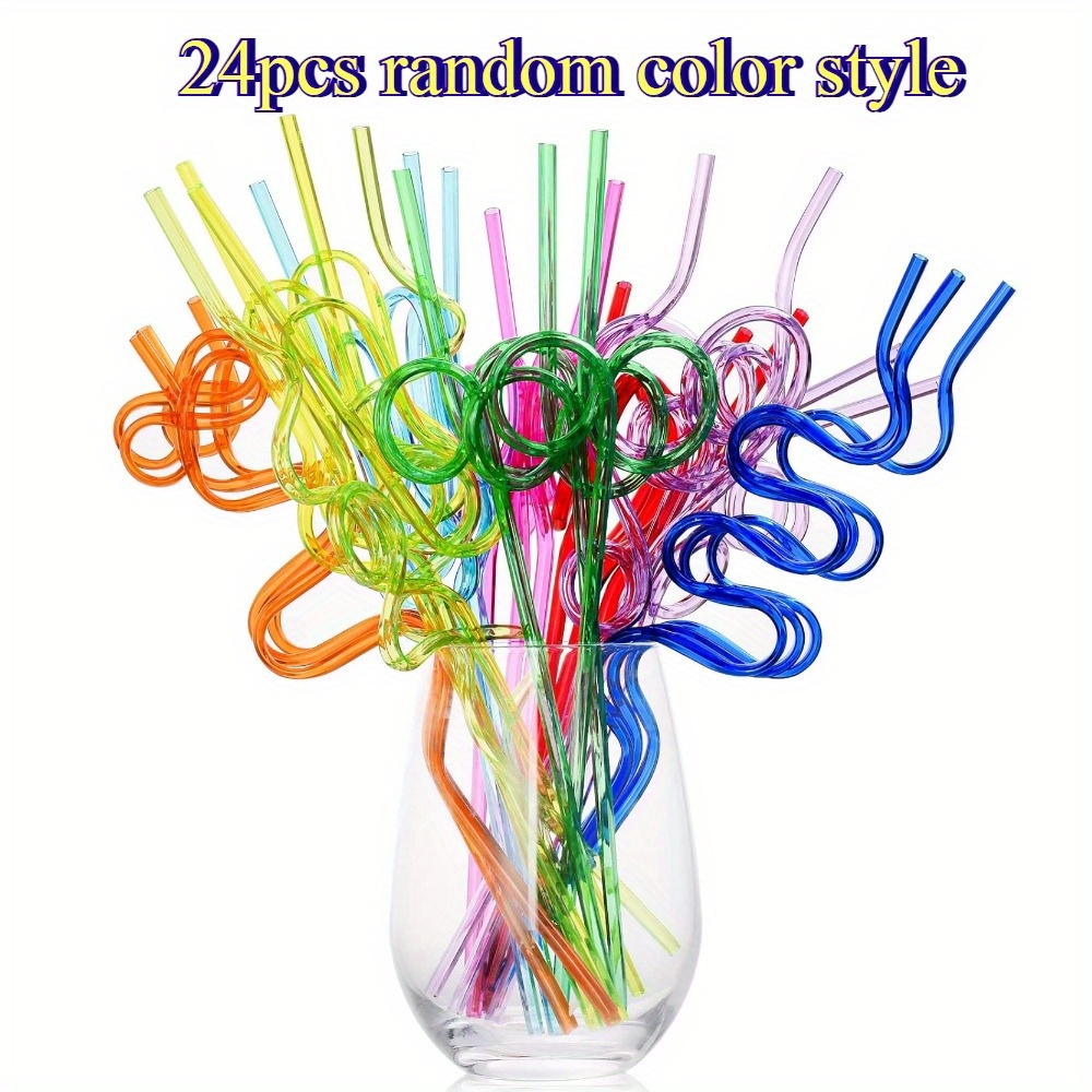 TEMU 24 Pieces Of Creative Random Color Shaped Pet Straw Set, Reusable Cartoon Fun Straws, Suitable For Home And Afternoon , Food Contact Safety