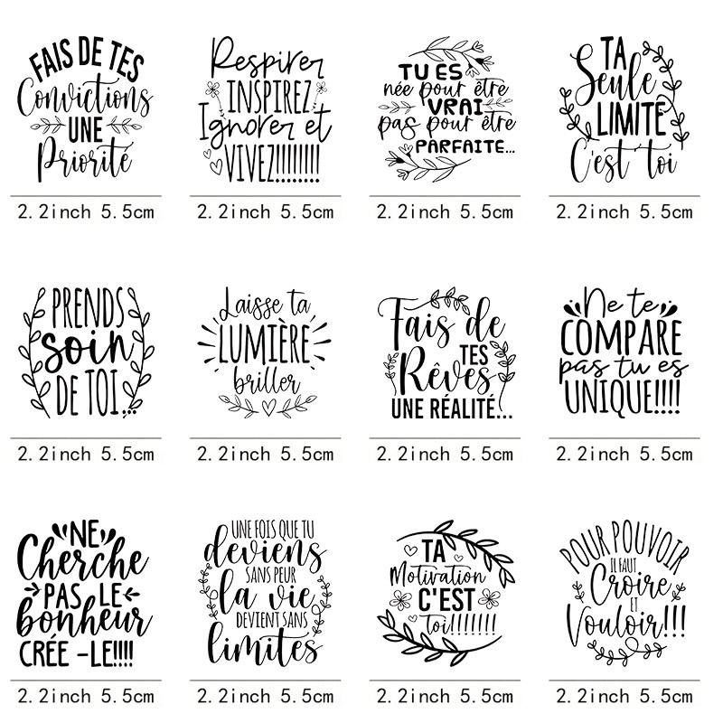 TEMU 12pcs Emballage UV DTF pour tasses avec citations inspirantes , comprenant des de foi, de et de rêve, papier auto-adhésif adapté aux mugs,