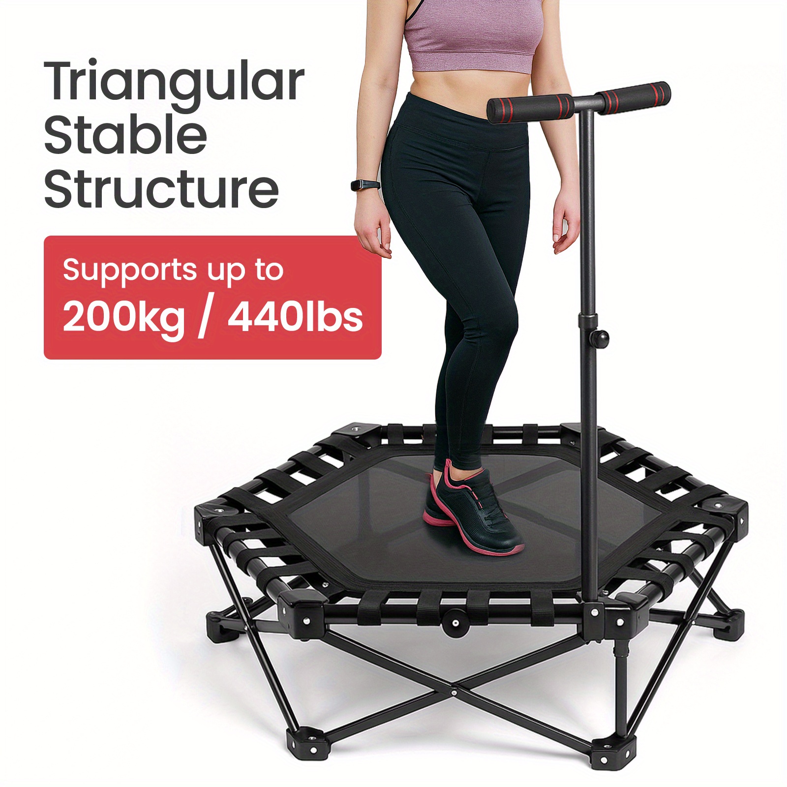 Black Heavy-Duty Portable Trampoline, 200kg Capacity, Foldable Design