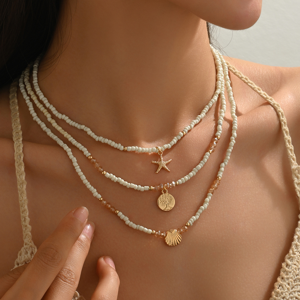 3pcs Women's Bohemian Pendant Necklace Set for Summer