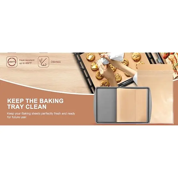 300 count precut baking sheets - heavy-duty parchment paper liners, , oven, air fryer, grill, steamer safe - pre-cut to size for - ideal for , cupcakes, pizza, pastries, bread - kitchen & restaurant use - compatible with & , oven safe liner, versatile liner, material, cooking liner, professional chefs Product details 1
