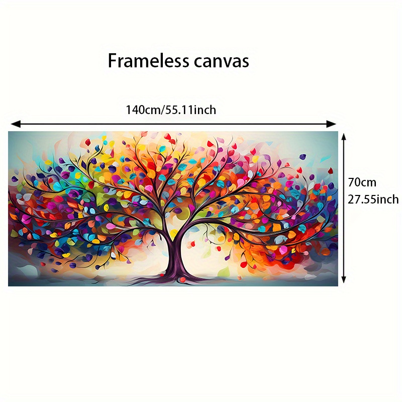 TEMU 2d Flat, 2d Flat, 1pc 2d Frameless Canvas Vibrant Tree Of Life Canvas Art - Modern Wall Decor For Living Room And Bedroom, 69.98cm X 139.98cm,
