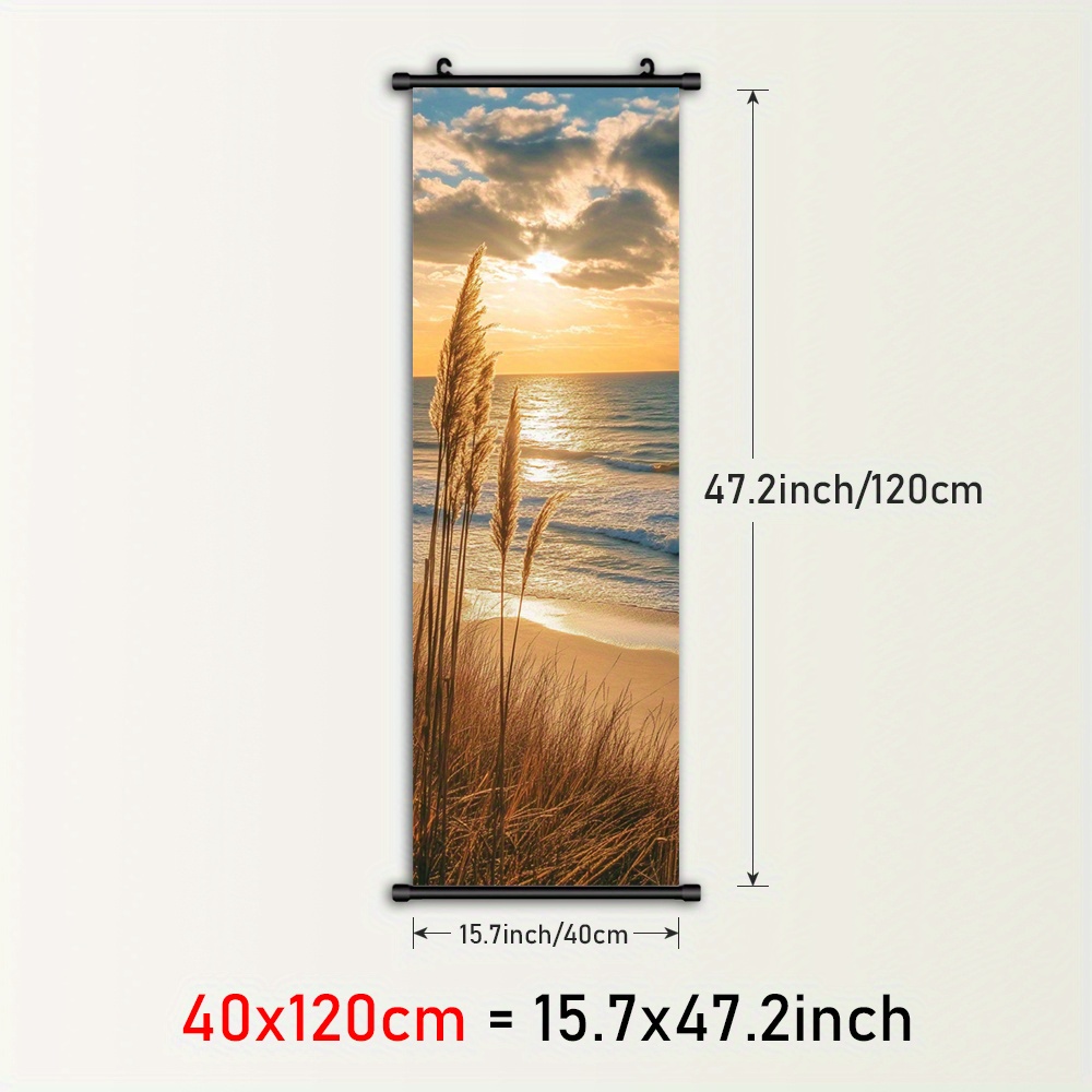 TEMU 1pc Framed Plastic Hanging Painting, Waves Canvas Wall Art, Ocean Scrolls Painting Poster, Grasses Home Decor, Sunset Posters Picutz Artwork Art