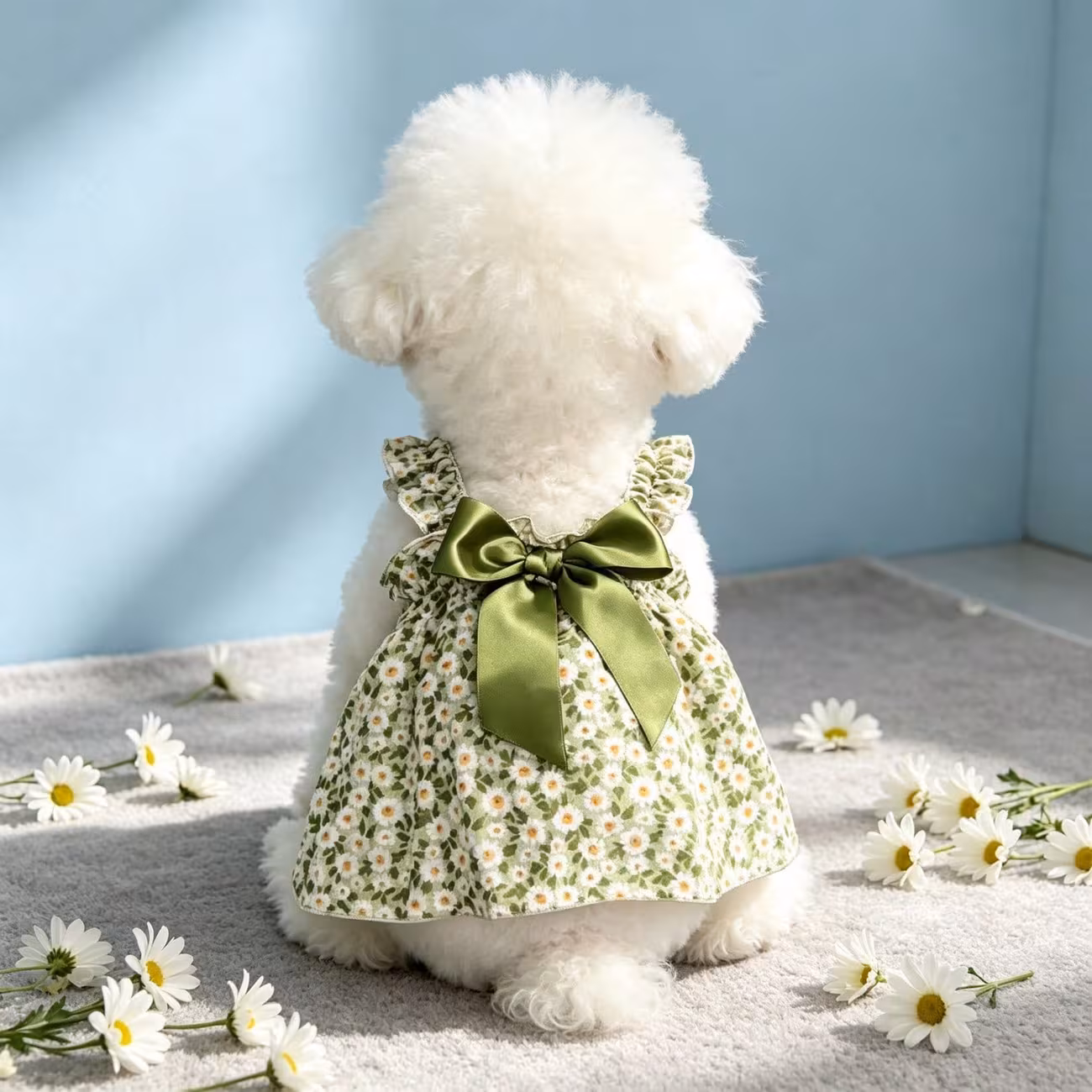 1pc small dog summer dress floral printed ruffle strap pet cami dress with back bow cute puppy clothes for bichon poodle daily outfit Product details 14