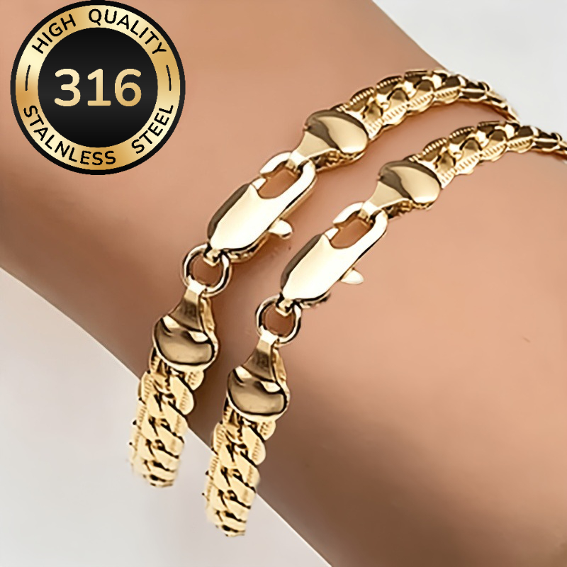 TEMU 2pcs Trendy Versatile Golden Women's Bracelets, Women's Bracelet, Women's Additions, Unisex Wear, Stainless Steel Jewelry, Bohemian Elegant