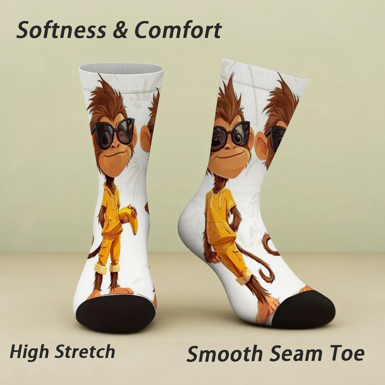 item picture 1 pair of harajuku novelty socks featuring three fun and stylish monkeys in yellow outfits and fashion glasses unisex   calf socks a new autumn winter     as a birthday gift for   lovers and an ideal holiday
