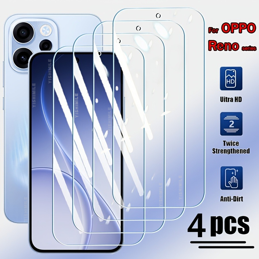 TEMU 4 Sheets Screen Protector For Oppo Reno 15pro, 15 Pro Max 15, 14, 14f, 14 Pro, 13, 12, 11, F, (transparent)for Oppo Reno 15 F, 9h  Tempered