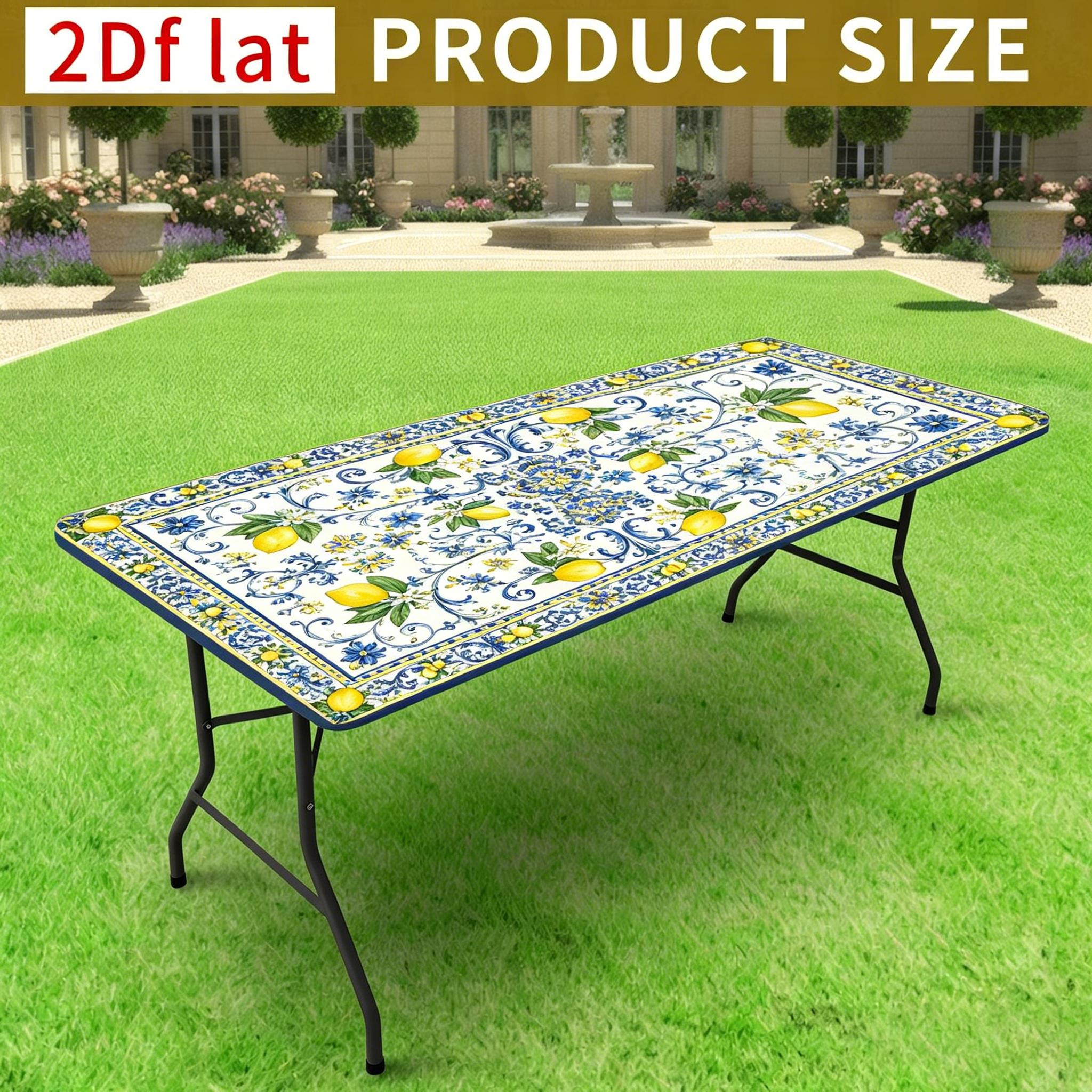 TEMU 1pc Rectangular Autumn Lemon Print Tablecloth, Elastic , Pattern Table Runner With Printed Design - Design Tablecloth, Outdoor Use, Suitable For