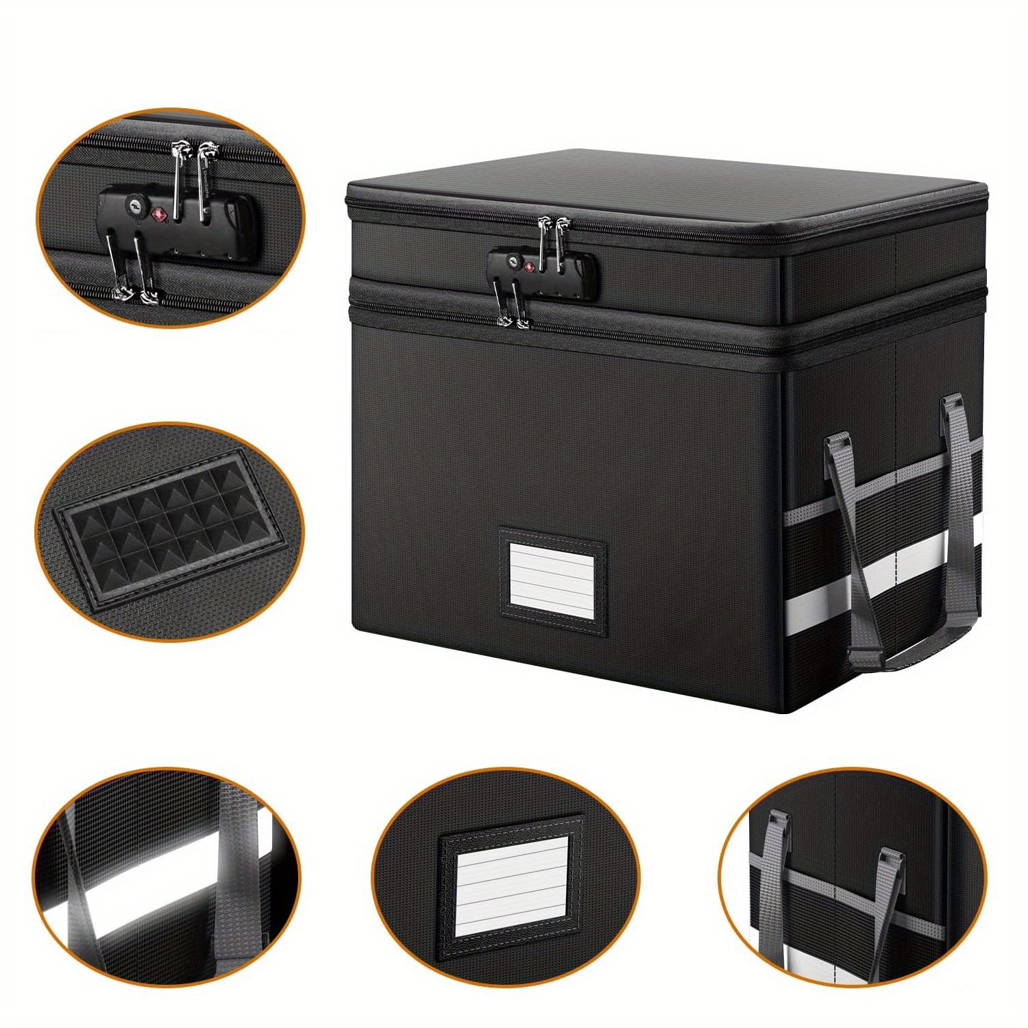 TEMU Double Layer Fireproof Important Document Storage Box 40 * 31 * 35cm/ Black