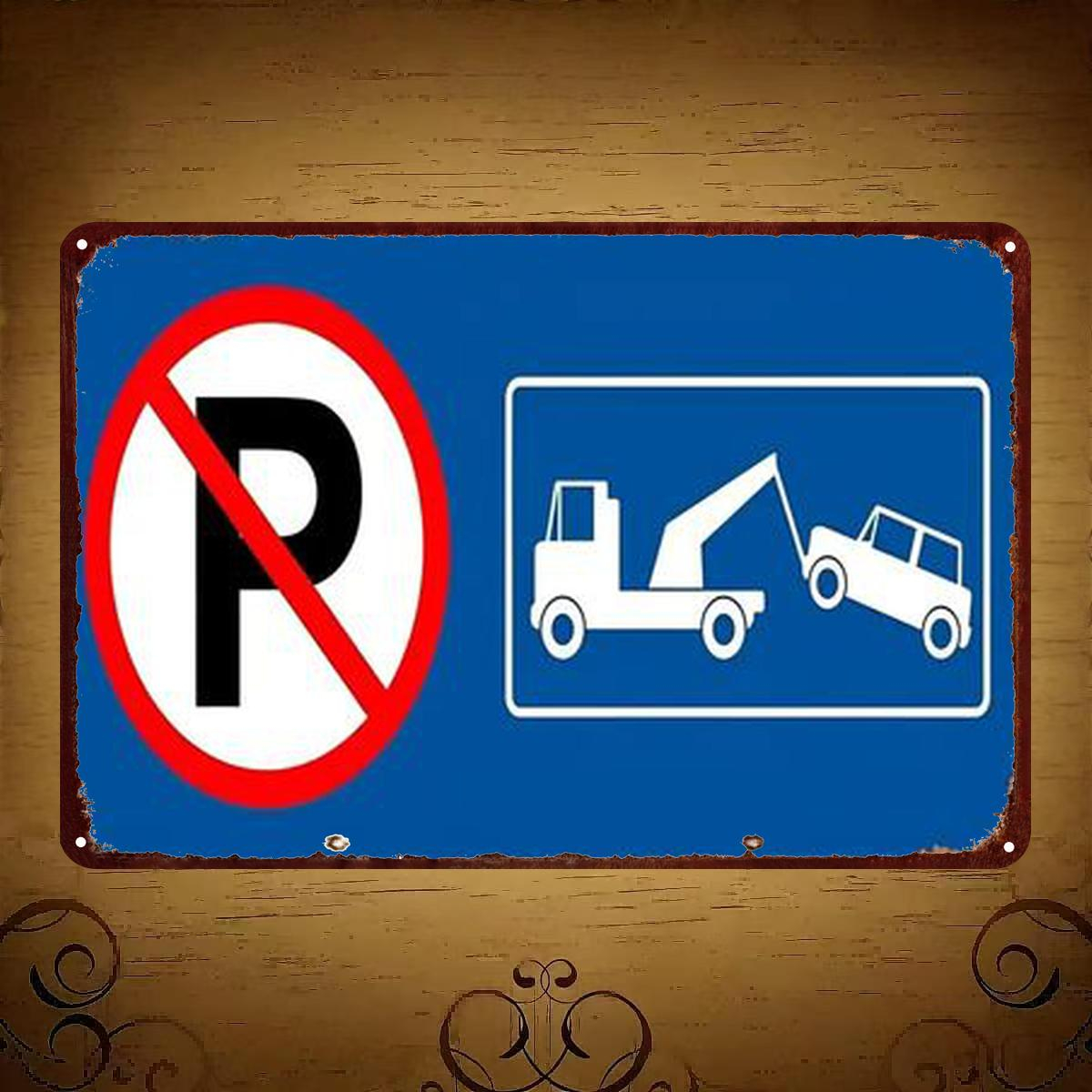 TEMU 2d Flat 1pc, "metal Art Sign: No Parking With Tow Away Zone - Vintage Style Decor For Garage Or Home" 8×12 Inch
