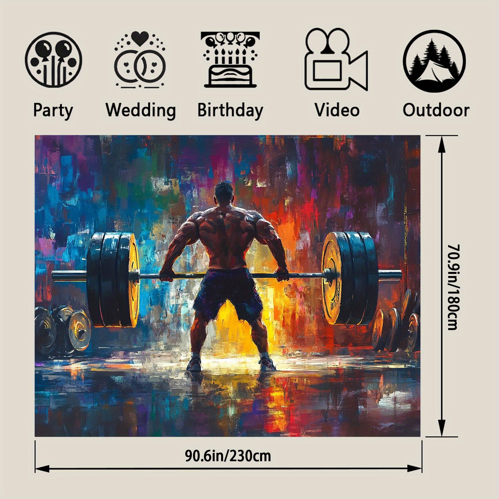 TEMU Telón de Fotográfico de Poliéster con Silueta de Levantador de Pesas Neón - para Fotos de Fiesta, Decoraciones de Pancarta de , Accesorios de