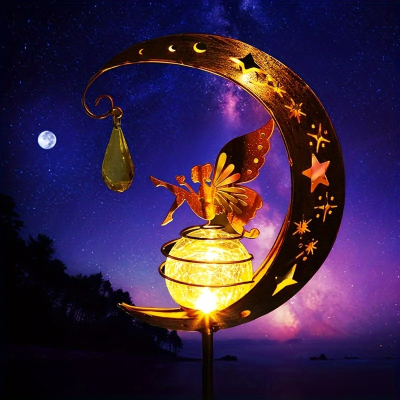 Image of 1pc Solar Powered Fairy Lawn Lights, Delicate Elf Fantasy Yard Metal Decorative Lights Garden Path Gazebo