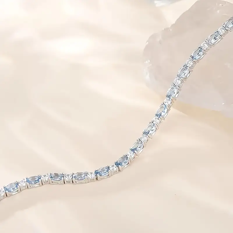 1pc 925 pure silvery fashionable luxury men and women silvery artificial crystal bracelet pure silvery womens silvery bracelet fashionable product perfect gift for her a box Product details 2