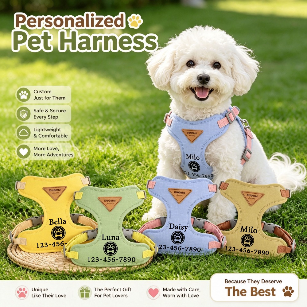 Pet Anti-Pull Harness with Personalized Name and Phone Number