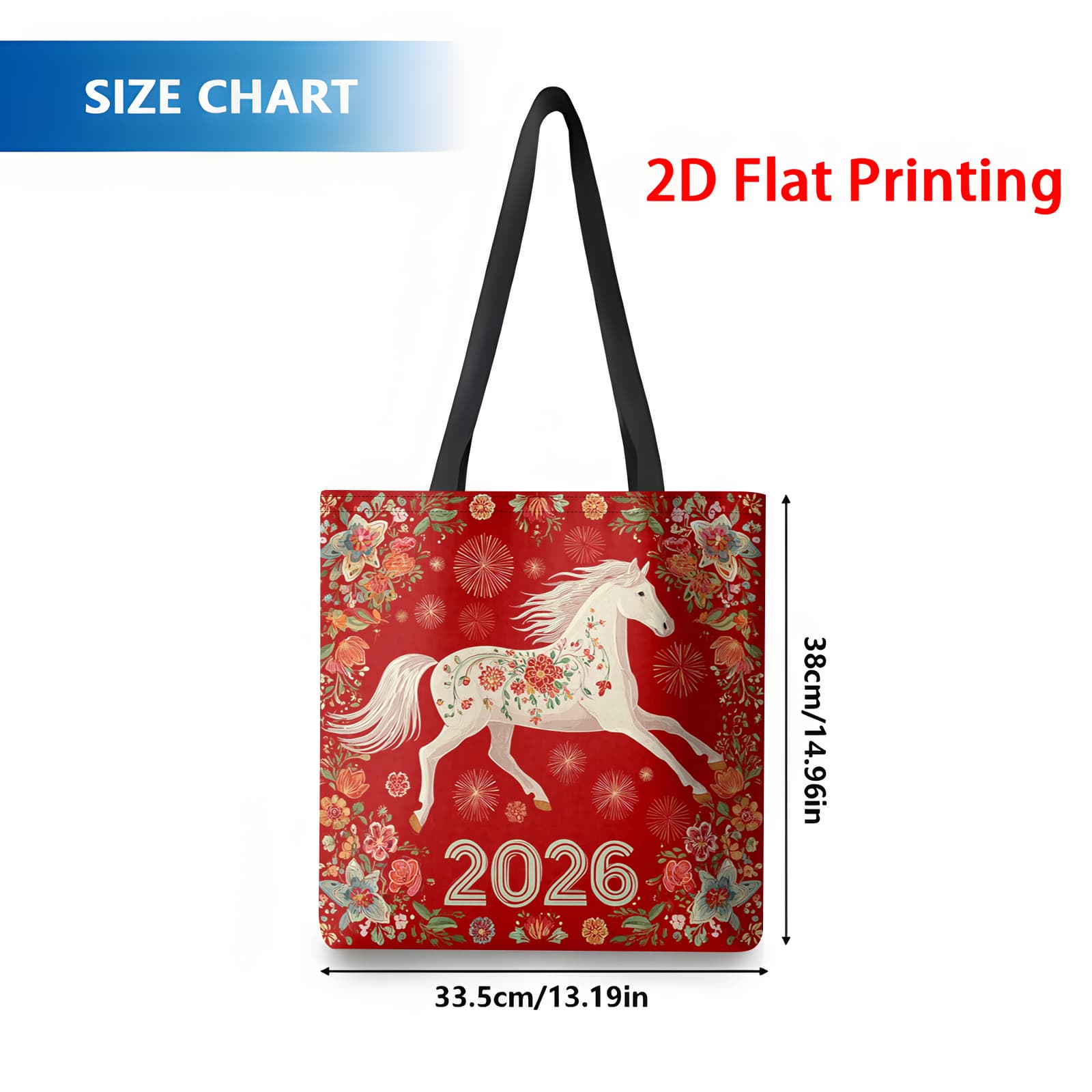 TEMU 1pc Women' Lunar New Year 2026 Horse Tote Bag - Large Capacity Foldable Shopping Bag With Year Of The Horse Patterns, Multifunctional Carry Bag