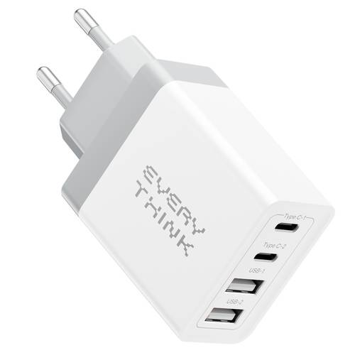 larawan ng item ultra- 4-port travel charger: 2 usb-c + 2 usb-a wall plug adapter, 10w para sa iphone 16/15, galaxy s24, ipad - eu plug design