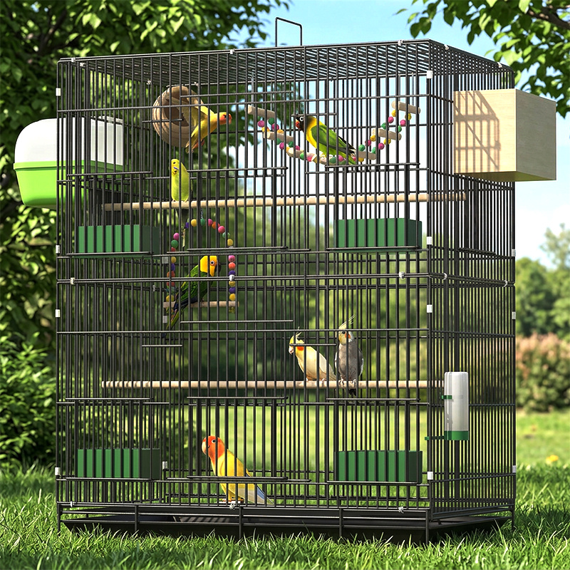 TEMU An Extra-large Black Metal Birdcage Measuring 23.6*16.5*28.74 Inches, Comes With A Tray, Hanging Ring, Perch, Feeding Box, And Platform. It