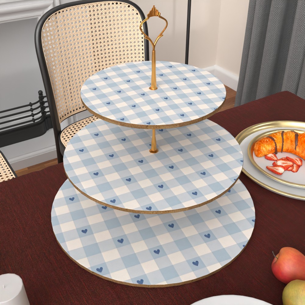 TEMU Présentoir à gâteaux artificiel en bois à niveaux avec un motif à carreaux et , idéal pour décorer les anniversaires, et les fêtes de Noël, et