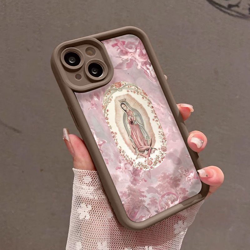 Phone Case for iPhone 16 Pro Max 15 Plus 14 13 12 11 XR XS with Elegant Pink Maria Pattern, Full Body Protection and Soft Silicone Cover, Gift for Women Men Girls Boys