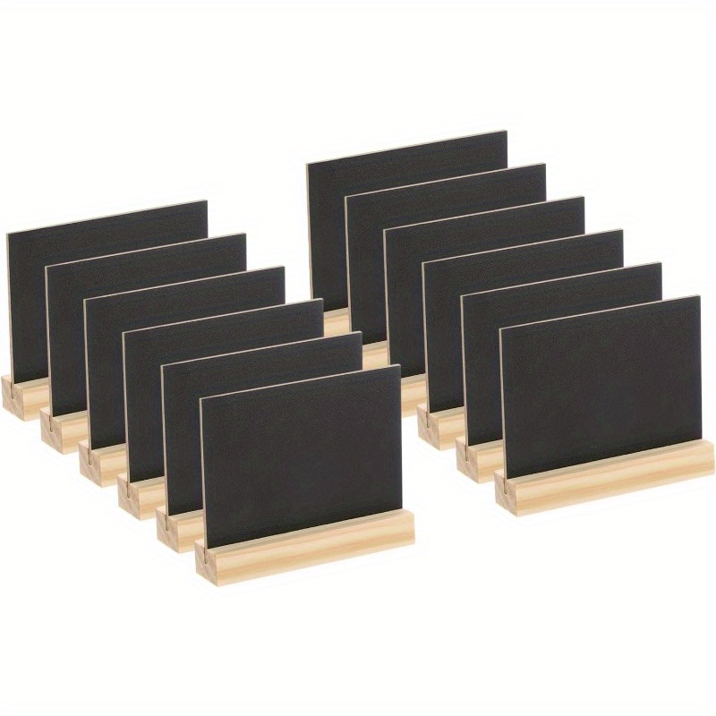 Image of 12pcs Mini Tabletop Chalkboard Signs With Easel Stand - Double-sided Wooden Rectangle For Food Labels, Party Decorations, Weddings & Events, Food Labeling, Event Decoration, Modern Aesthetic, Natural