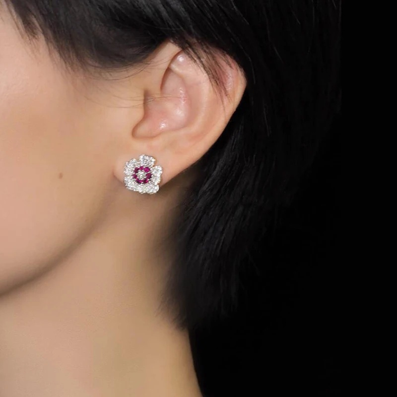 cao shi niche high end earrings unique french style flower with accents elegant and trendy stud earrings earrings