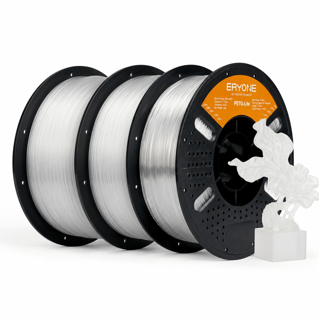 Eryone Petg Lite 3d Printing Supplies Filament For 3d Printer, 3 Rolls (3kg Total), 1.75mm +/-0.03mm Tolerance, Smooth Feeding