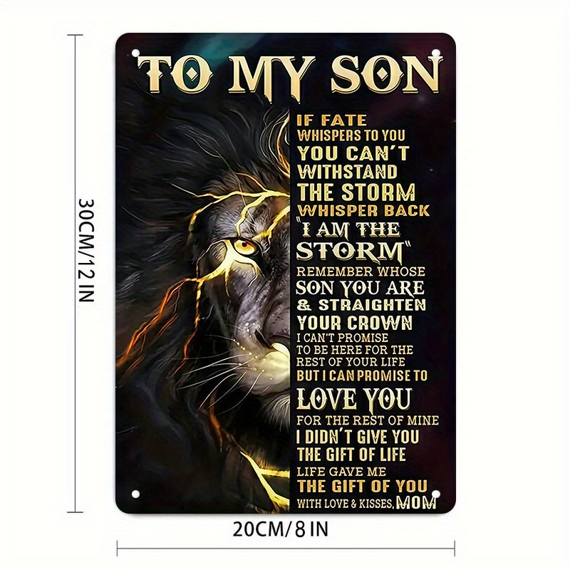 TEMU 1pc Inspirational Tin Sign - To My Son Motivational Quote Wolf Wall Art, Sign, Durable Metal 8x12 Inches (20x30cm) Contemporary Emotional Decor