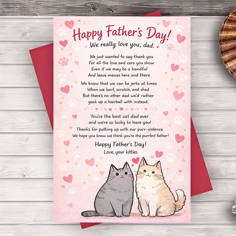 TEMU Set Of 2 (includes An Envelope And A Greeting Card) Adorable Card For Cat Enthusiasts On Father's Day, Ideal For Dads From Pet Owners. A