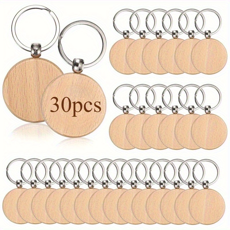 E-shop 30 Schlüsselanhänger - Runde Gravierte Metallschlüsselanhänger, Natürliche Holzmaserung DIY -/Valentinstagsgeschenk, Outdoor-Aktivitäten Khaki,