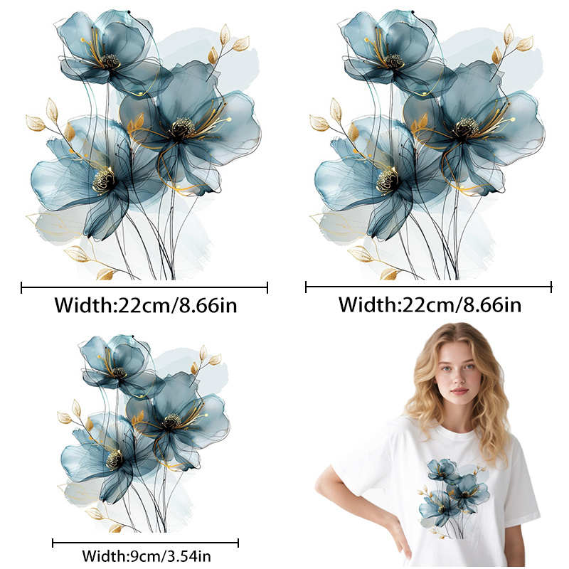 TEMU 3pcs Of High-definition Heat Transfer Stickers, Iron-on Patches, Featuring A Blue , Seamless Application, High Tear Resistance, Fade-proof, And