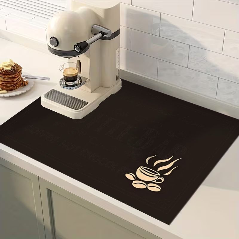 TEMU 1pc Coffee-themed Absorbent Placemat Suitable For Coffee Bars, Non-slip Rubber Backing With Coffee Bean Pattern Surface, Rectangular Table