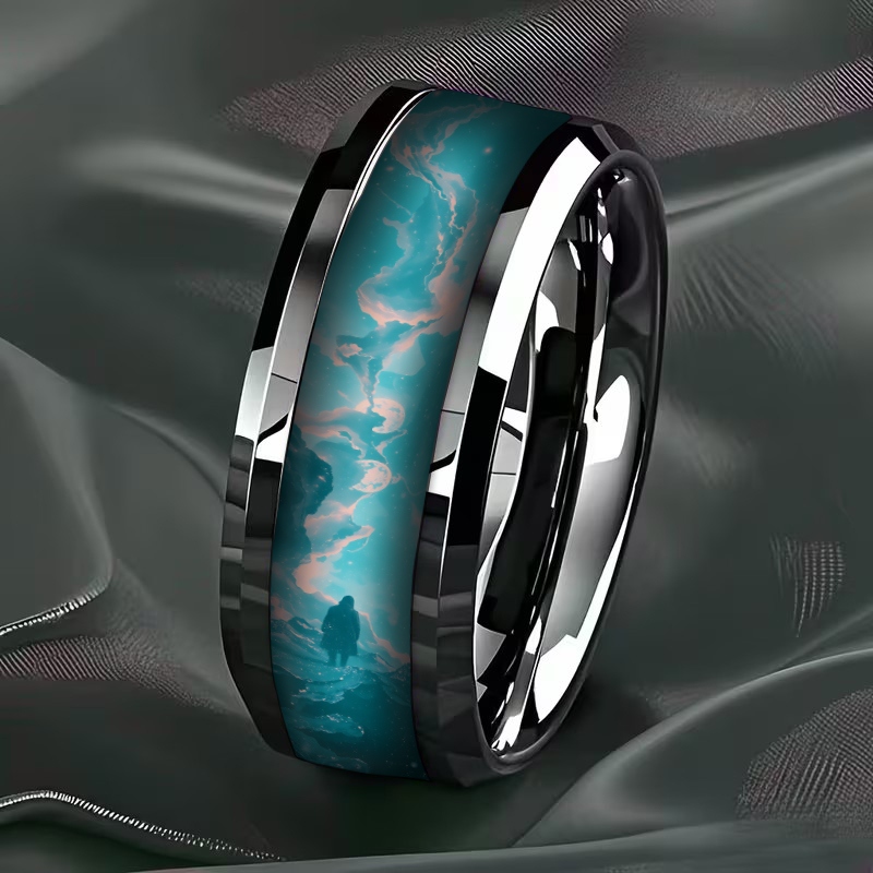 Unisex Turquoise Pink Moon Nebula Star Ring