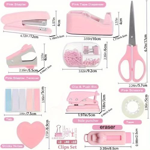 13pcs stationery set semi automatic and manual staplers pushpins tape holder index tabs scissors clips hole puncher and eraser suitable for student office supplies