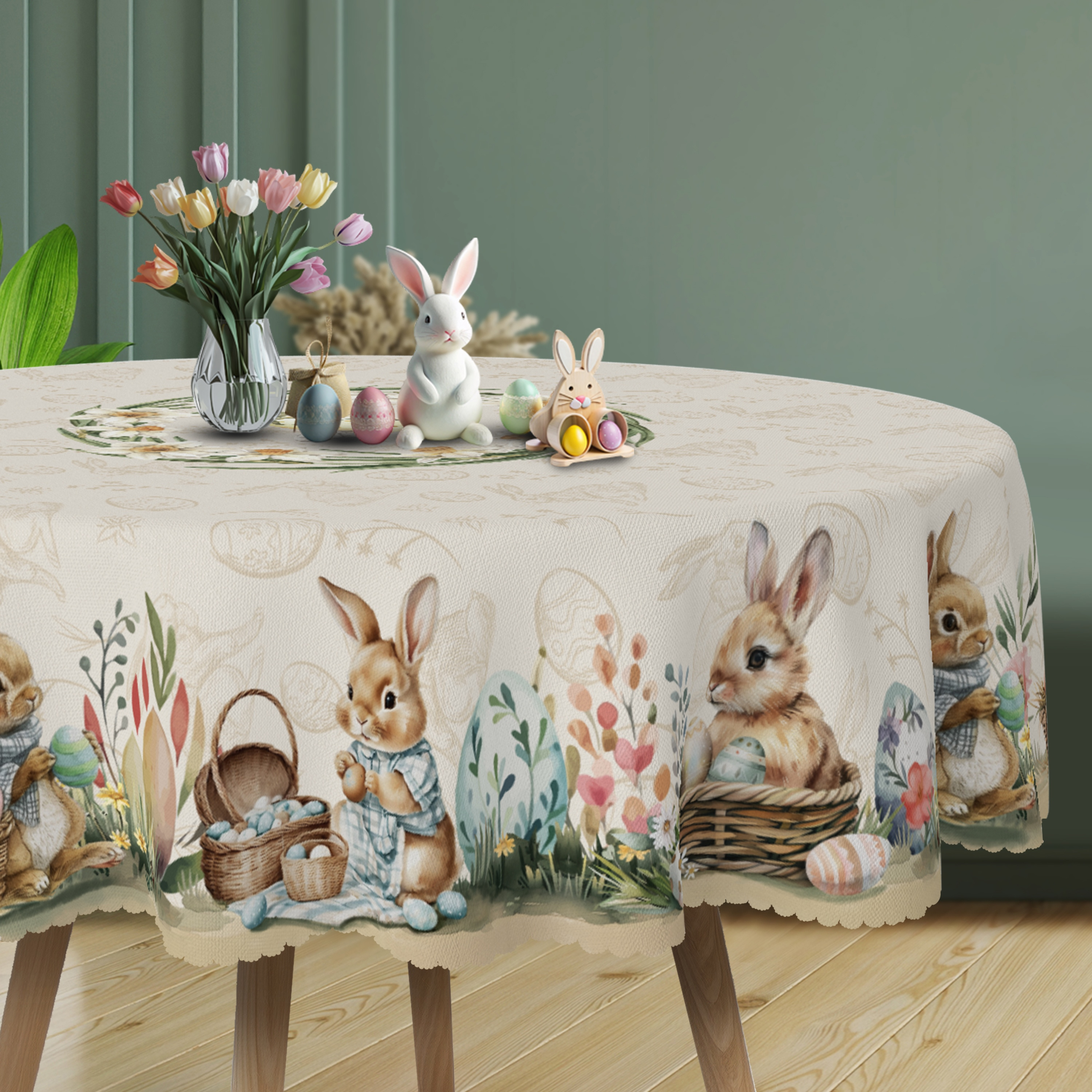 

1pc Easter Bunny Tablecloth, Vintage Floral Rabbit Design, Polyester 100%, Machine Woven, Rectangular, Ideal For Easter & Spring Decor, Farmhouse Style, Indoor/outdoor Party & Home Decoration